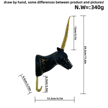 Wall hooks in the shape of a stylized unicorn Acalora