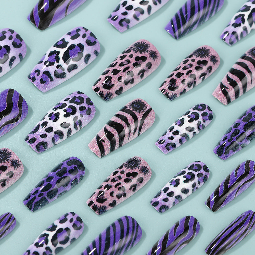 Creative leopard and stripe design artificial nails Acalora