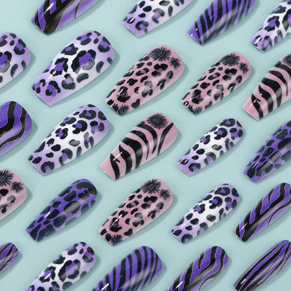 Creative leopard and stripe design artificial nails Acalora