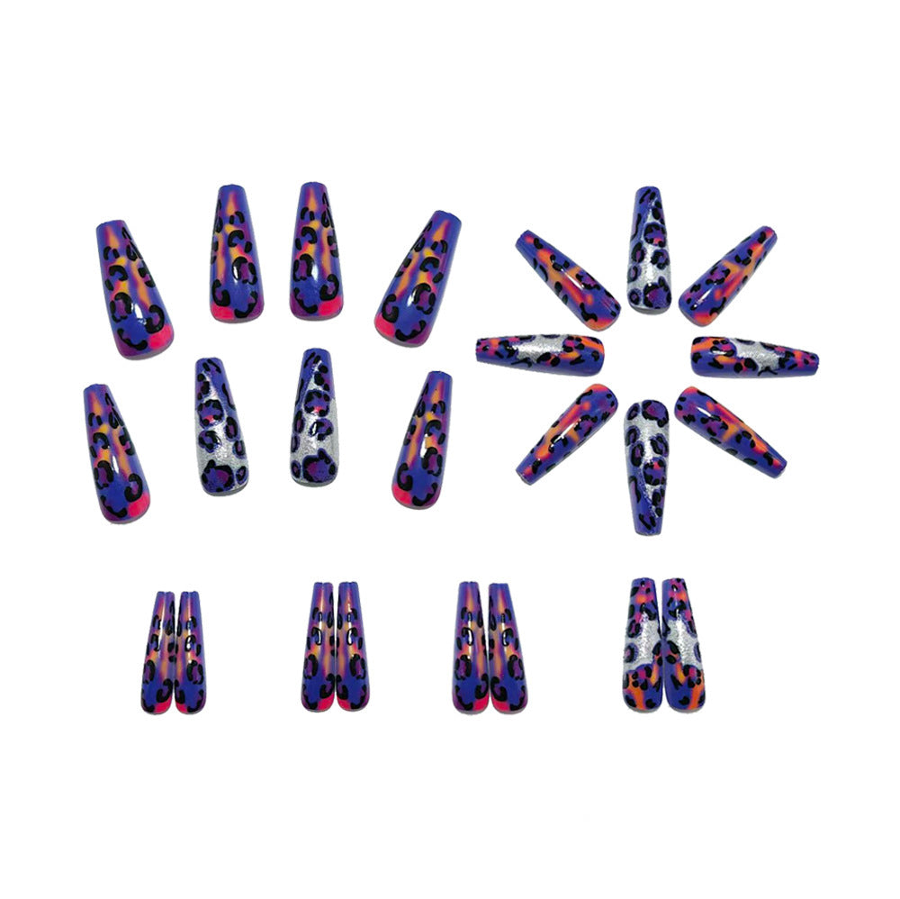 Trendy artificial nails with glitter and leopard pattern Acalora