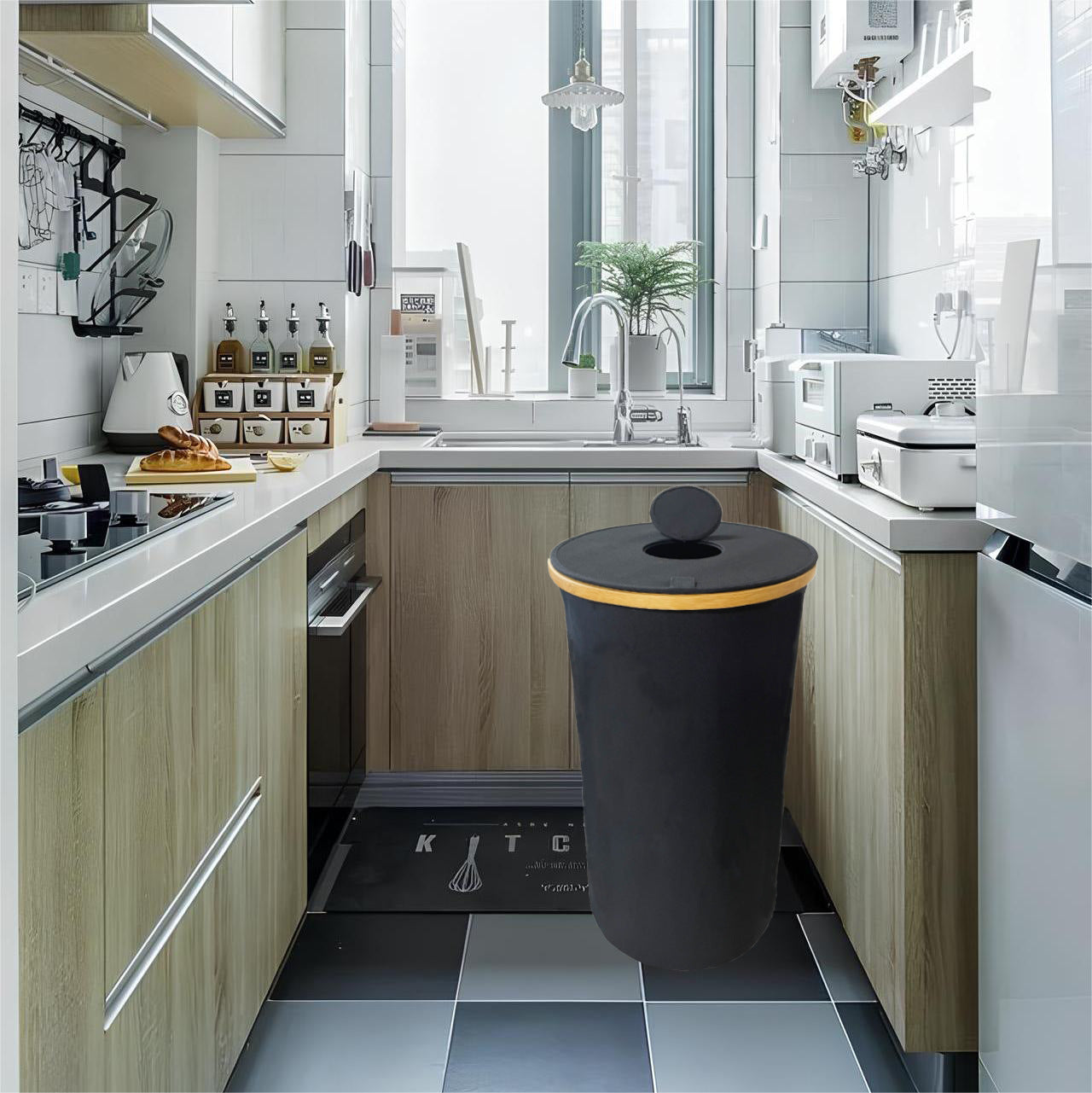 Waste bin with bamboo lid Acalora