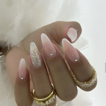 Elegant Press-On Nail Tips Set with Glitter and Ombre Design Acalora