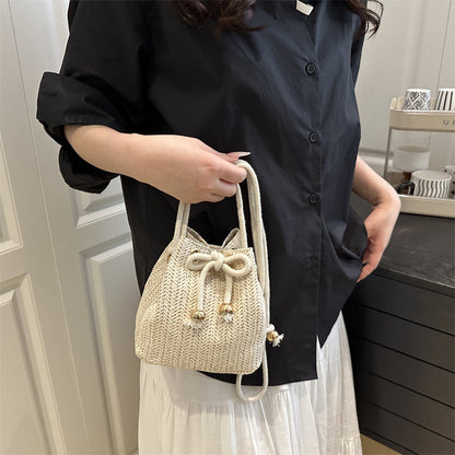 Bohemian Straw Bucket Bag Acalora