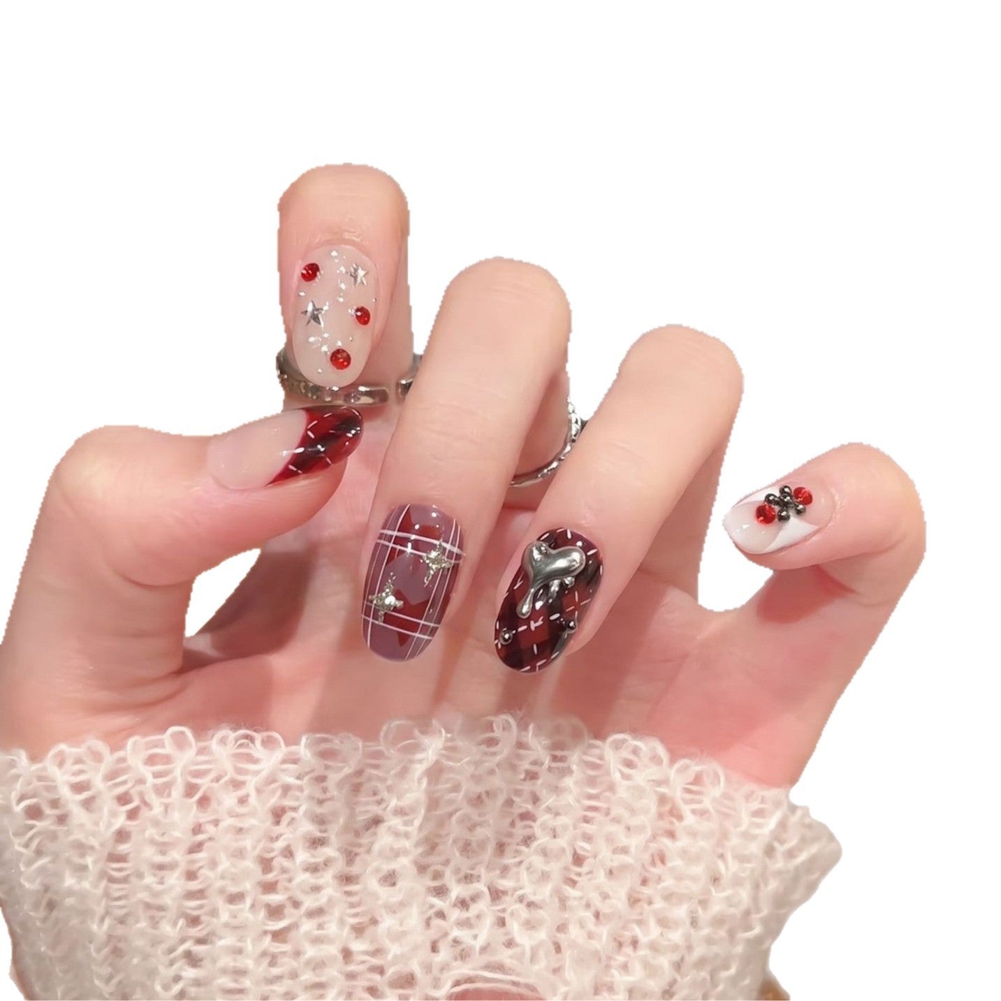 Artistic Press-On Nail Set with Charming Designs Acalora