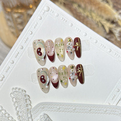 Festive Press-On Nail Art Set with Holiday Designs Acalora