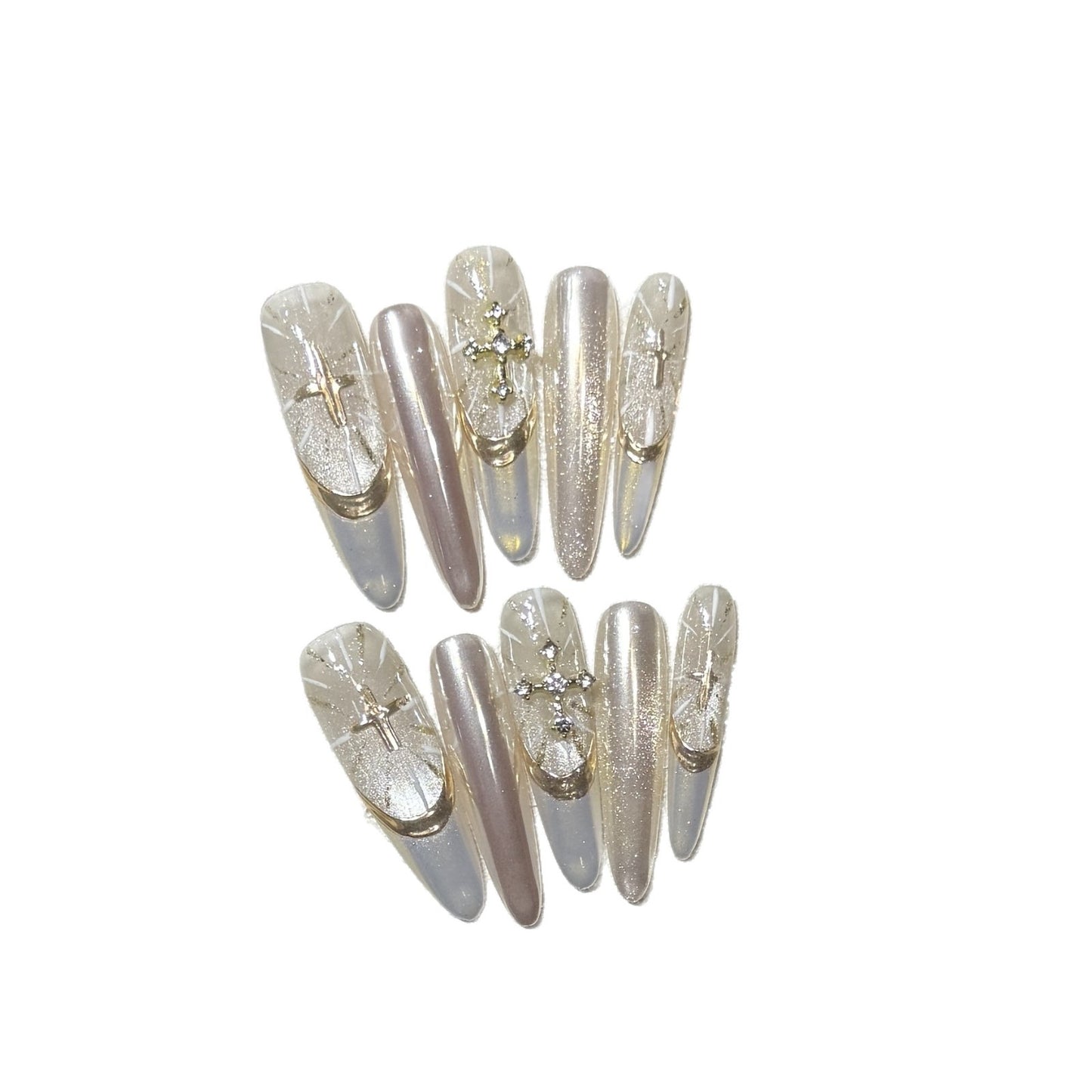 Glamorous Stiletto Press-On Nail Set with Artistic Accents Acalora