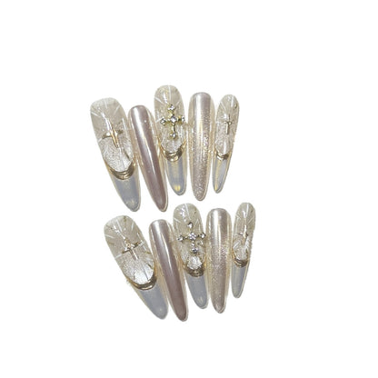 Glamorous Stiletto Press-On Nail Set with Artistic Accents Acalora