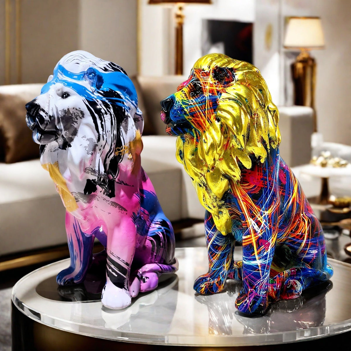 Colorful Lions Sculpture Acalora