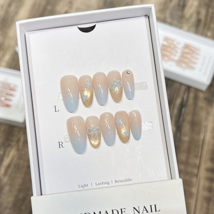 Decorative Press-On Nail Set with Glitter and Bow Accents Acalora