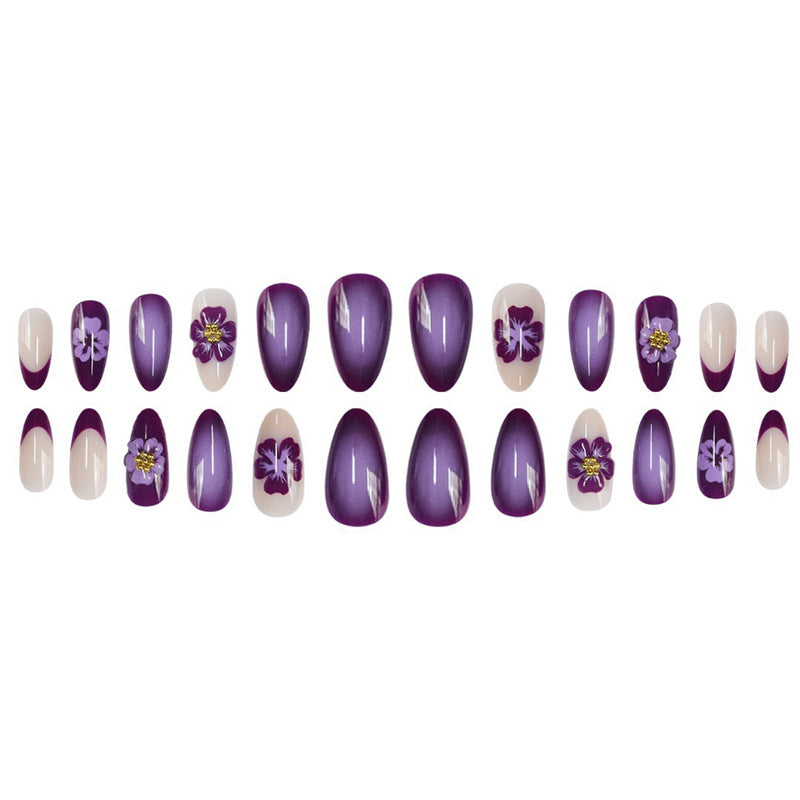 Artistic Floral Press-On Nails with 3D Accents Acalora