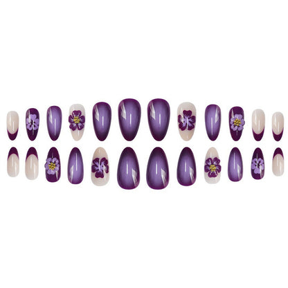 Artistic Floral Press-On Nails with 3D Accents Acalora