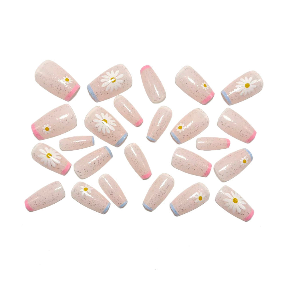 Artificial nails with delicate floral patterns and glitter effect Acalora