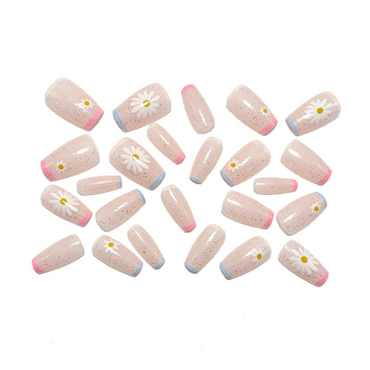 Artificial nails with delicate floral patterns and glitter effect Acalora