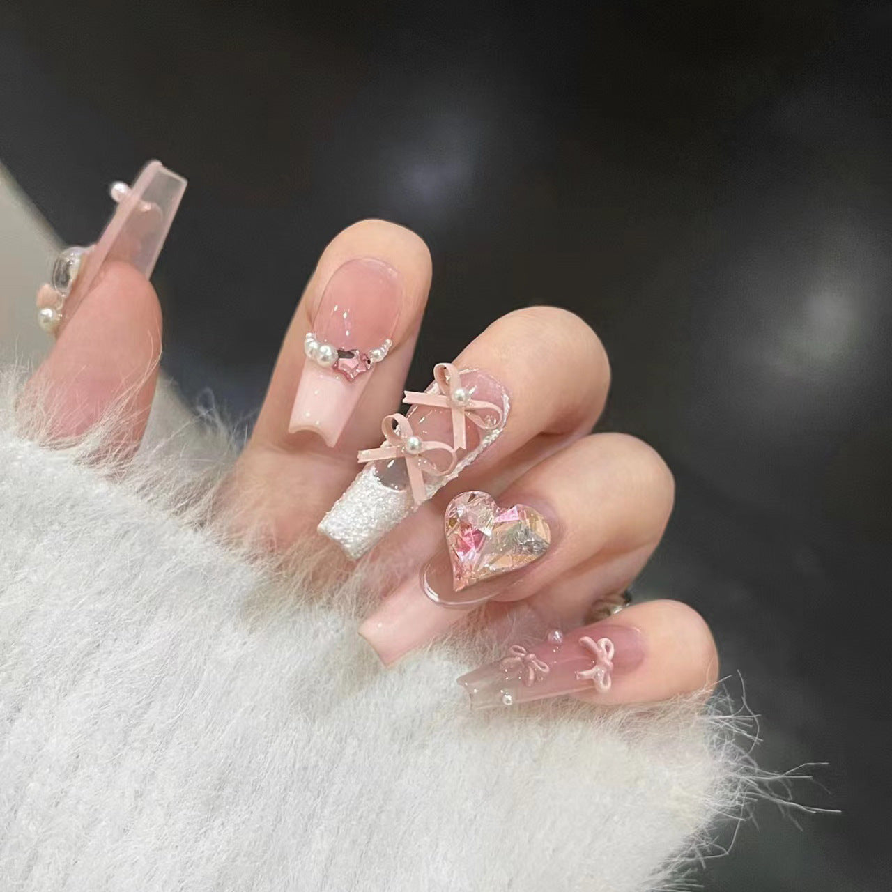 Decorative Press-On Nail Set with Charming Accents Acalora