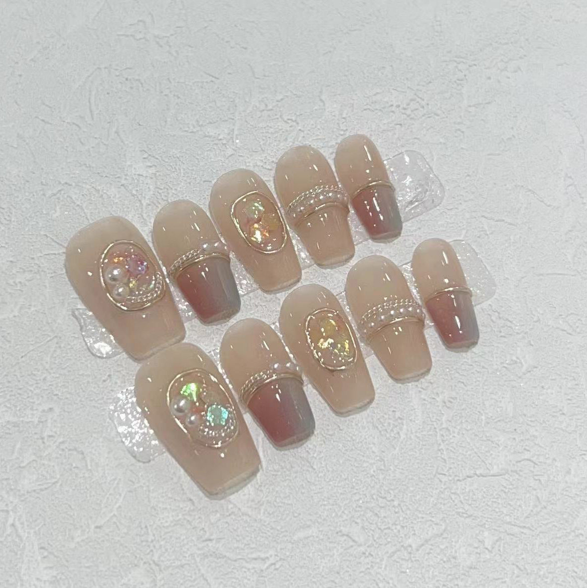 Decorative Press-On Nail Set with Gemstone Accents Acalora