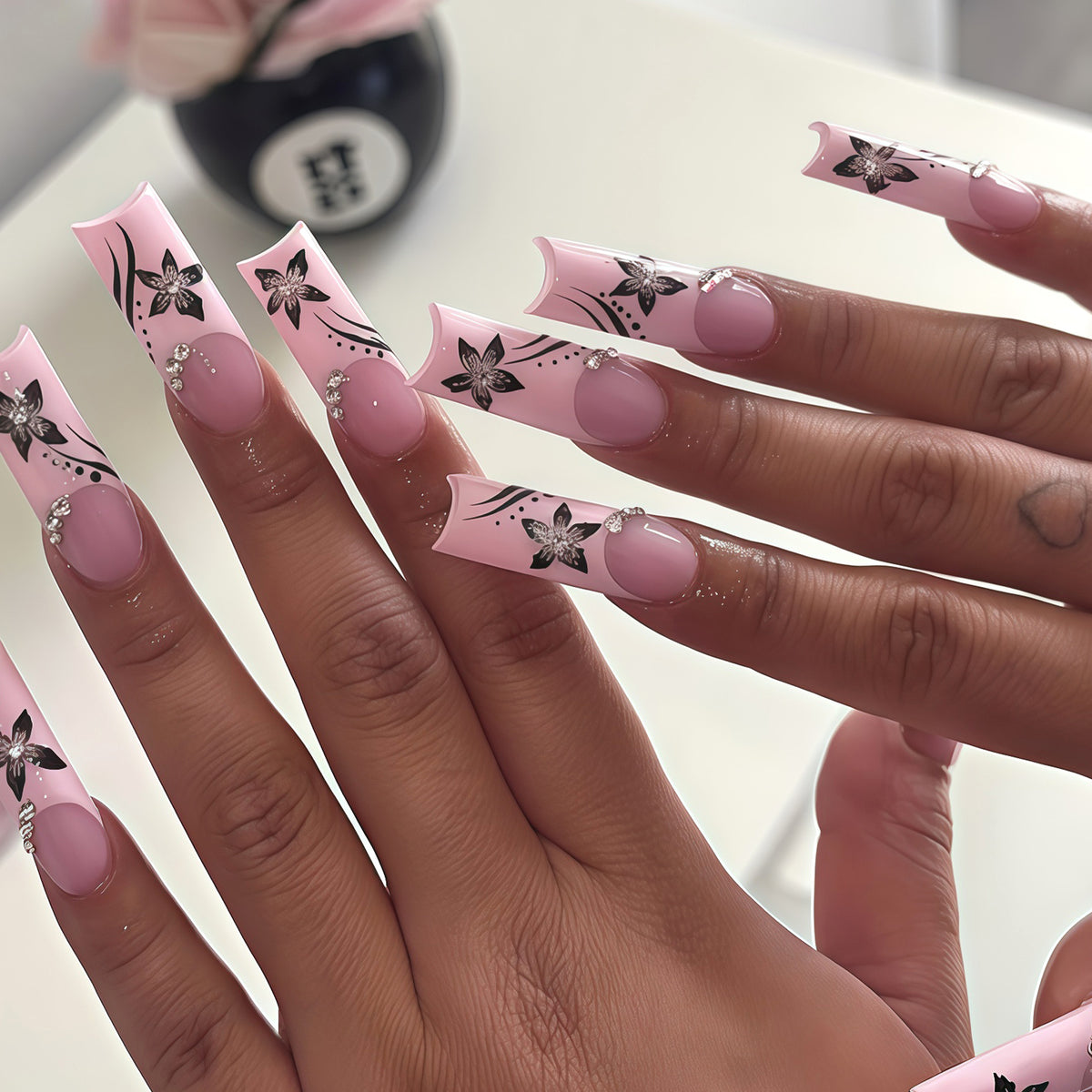 Decorative Floral Long Acrylic Nail Tips Acalora