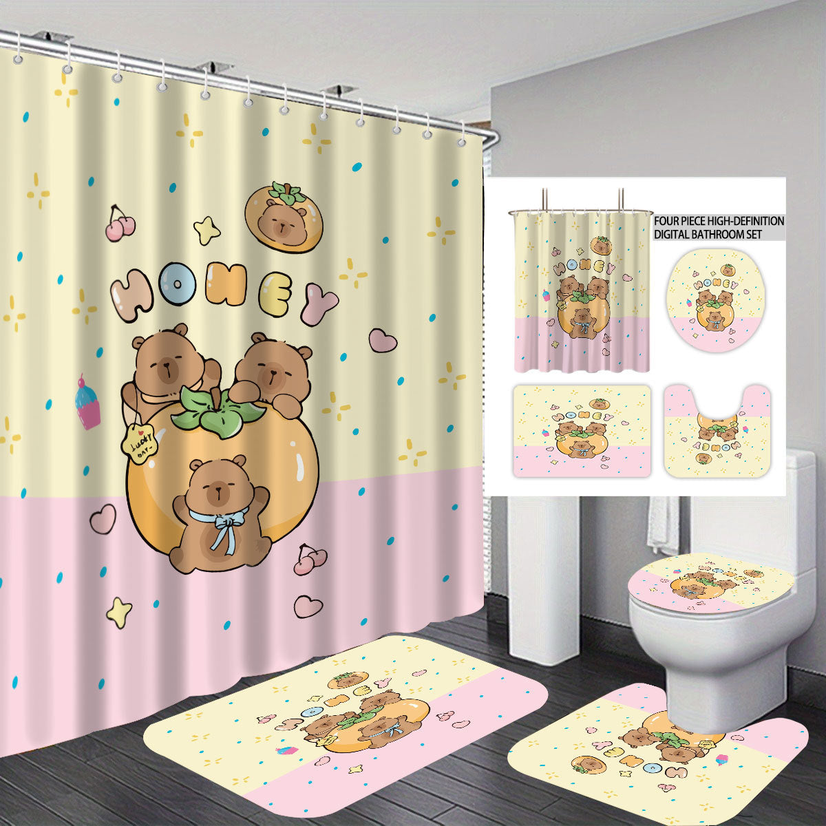 Cute Bear-Themed Four-Piece Bathroom Set