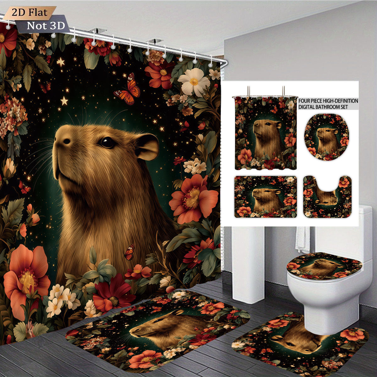 Cute Bear-Themed Four-Piece Bathroom Set