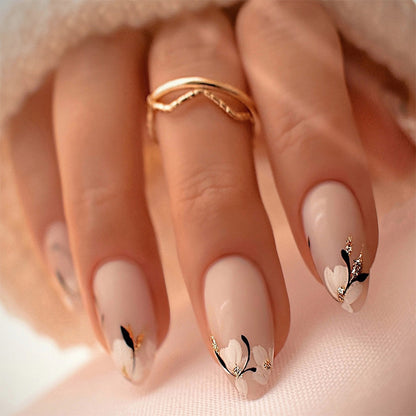 Decorative Press-On Nail Set with Artistic Floral Design Acalora