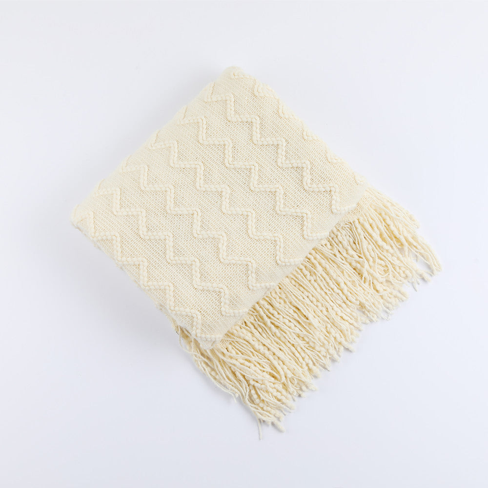 Textured Woven Throw Blanket with Fringe