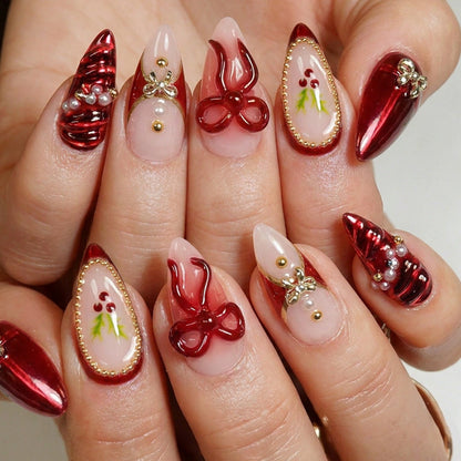 Decorative Press-On Nail Set with Holiday Designs Acalora