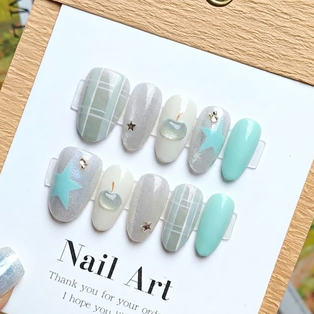 Artistic Press-On Nail Set with Star and Apple Designs Acalora