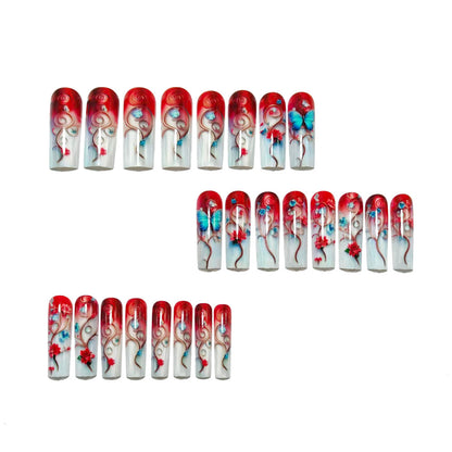 Artificial nails with floral 3D applications and glitter accents Acalora