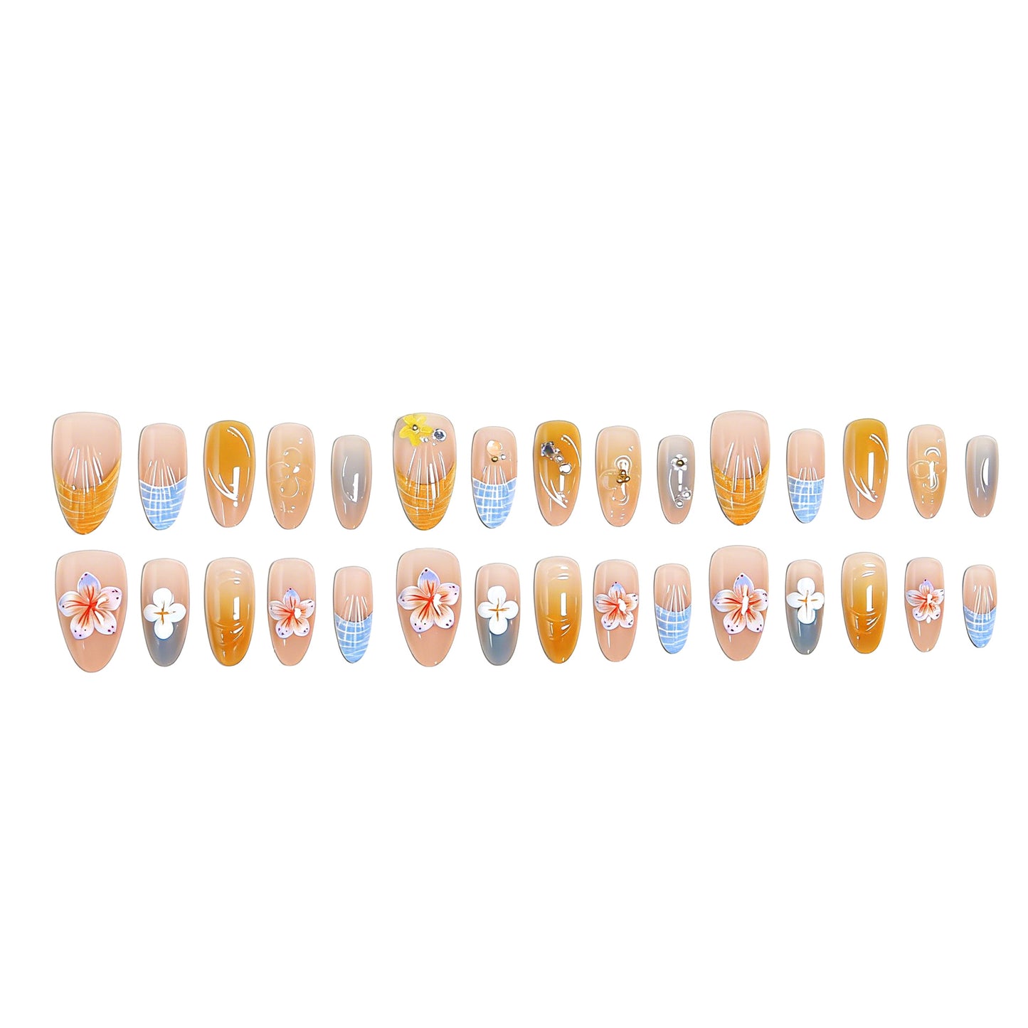 Acrylic nail set with aesthetic floral accents and gloss finish Acalora