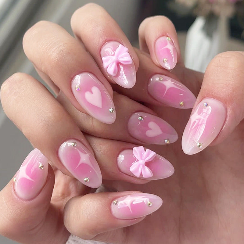 Decorative Press-On Nail Set with Heart and Bow Design Acalora
