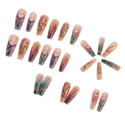 Artificial nails with romantic heart and flower designs Acalora