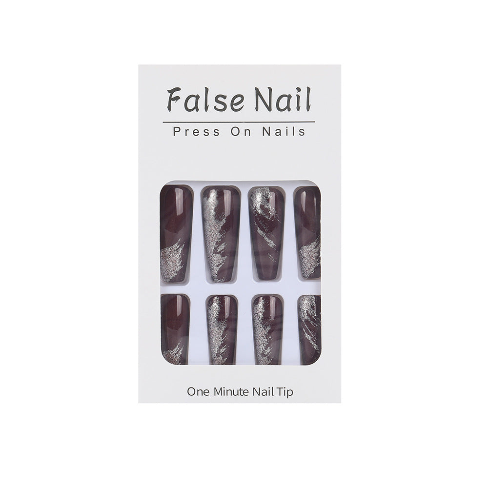 Artificial nails with glamorous silver design Acalora