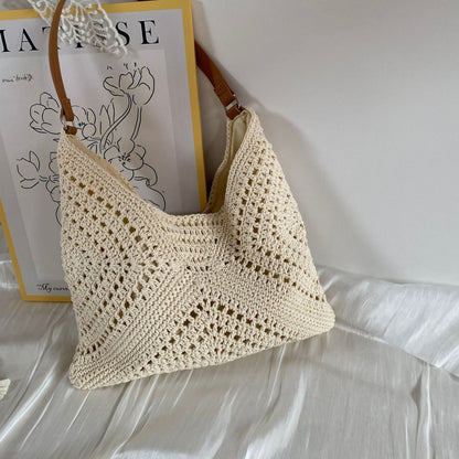 Handmade crochet bag with leather handle Skanto