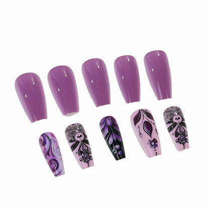 Artificial nails with intricate purple pattern Acalora
