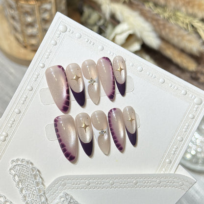 Elegant Press-On Nail Art Set with Crystal Details Acalora