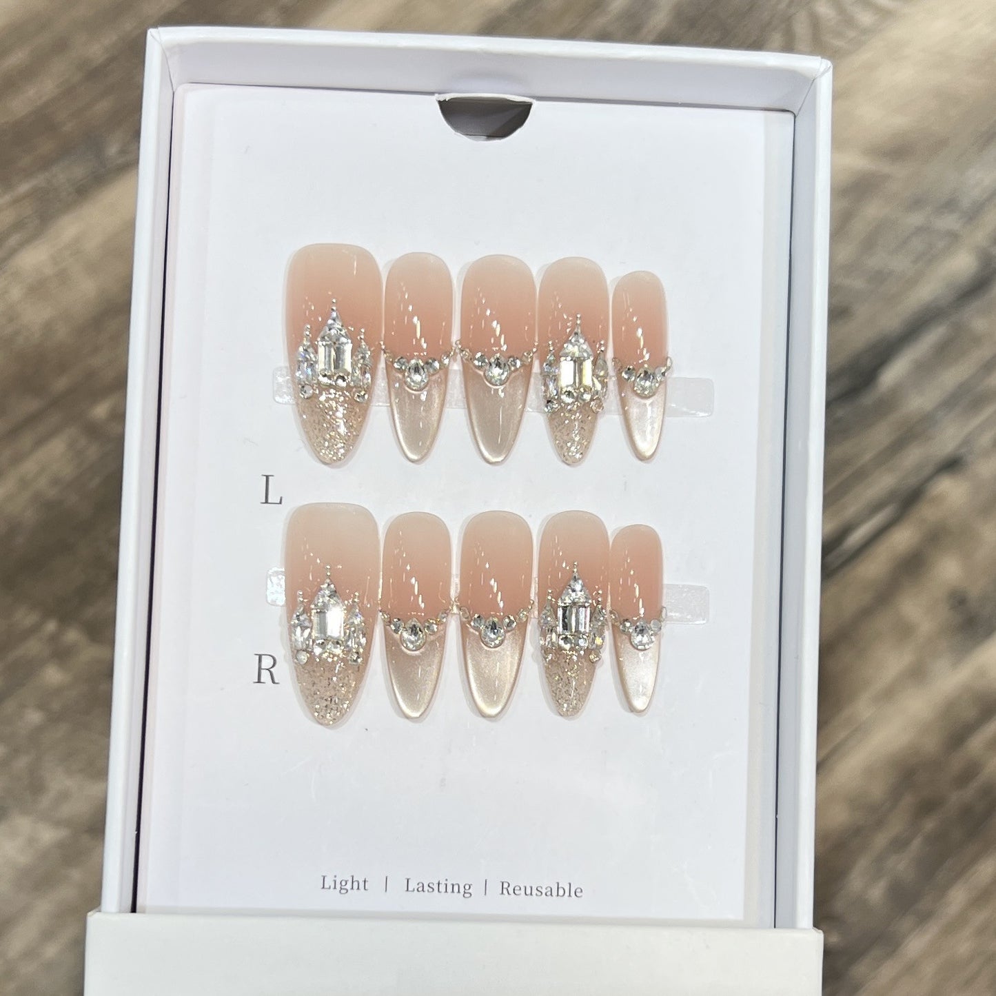 Decorative Handmade Press-On Nails with Elegant Rhinestones Acalora