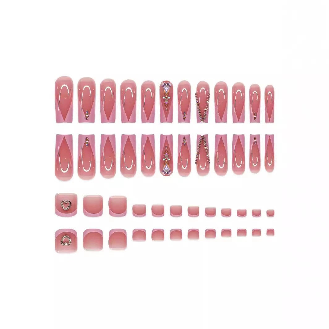 Decorative Press-On Nail Set with Rhinestone Accents Acalora