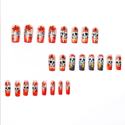 Artistic Skull and Flower Themed Nail Art Acalora