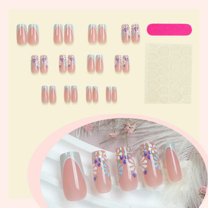 Decorative Press-On Nail Set with Floral and Glossy Accents Acalora