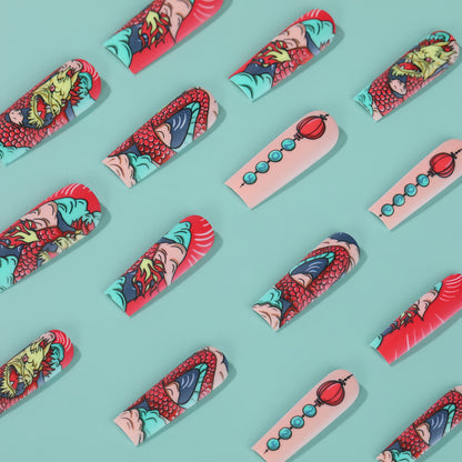 Creative artificial nails in Asian dragon design Acalora