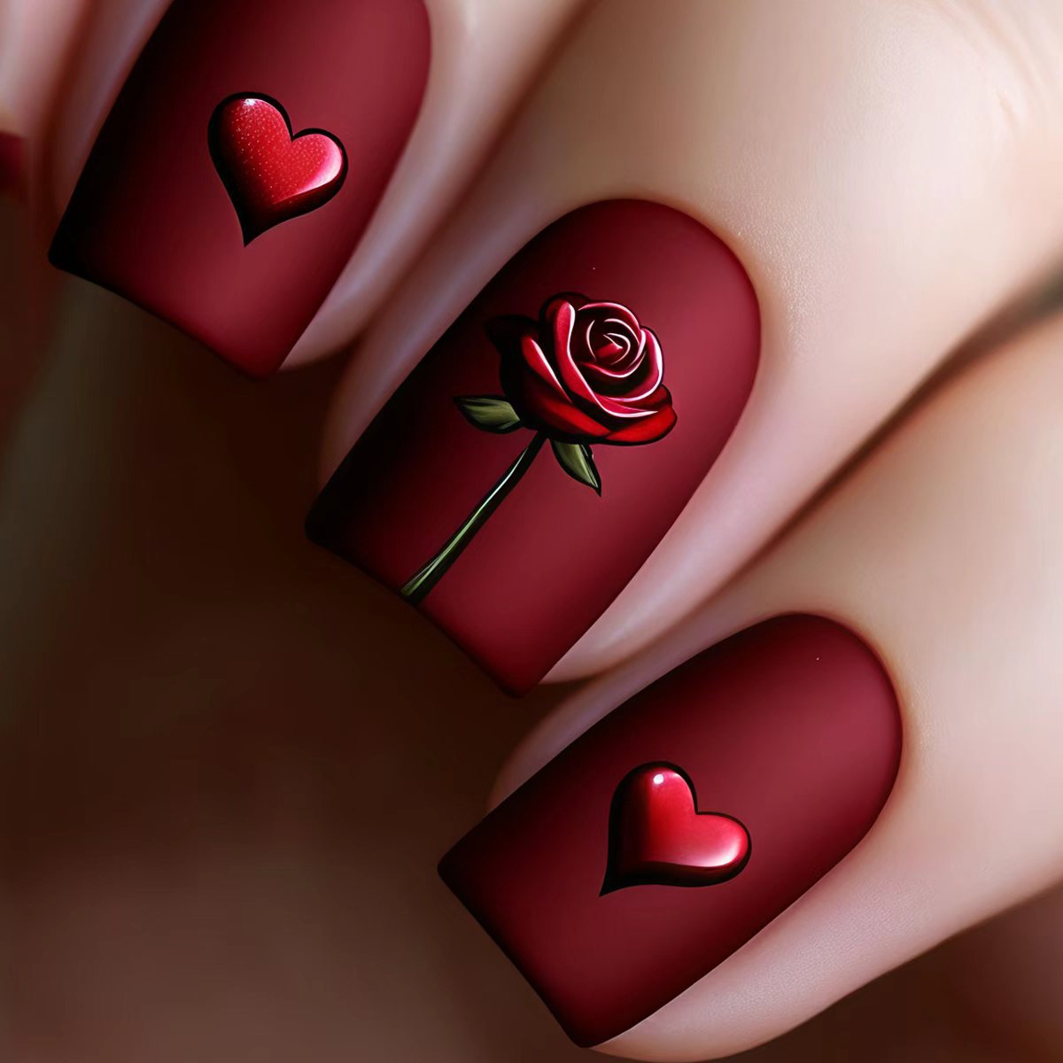 Romantic Floral and Heart Nail Art Acalora