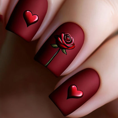 Romantic Floral and Heart Nail Art Acalora