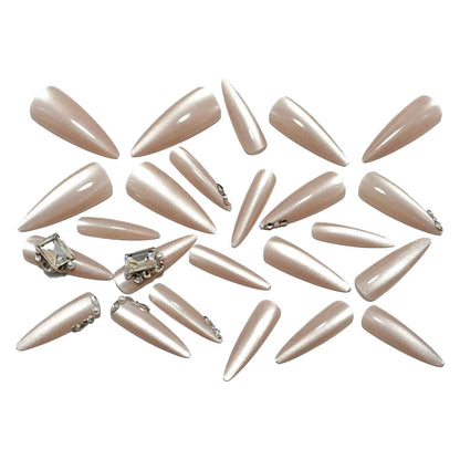 Luxury nude-style artificial nails with 3D stone decorations Acalora