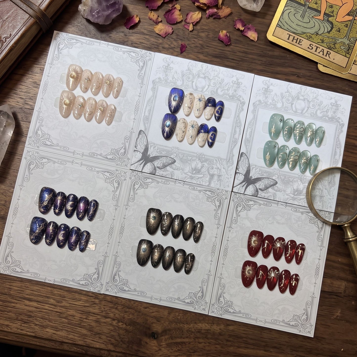 Decorative Press-On Nail Set with Celestial Accents Acalora