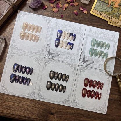Decorative Press-On Nail Set with Celestial Accents Acalora