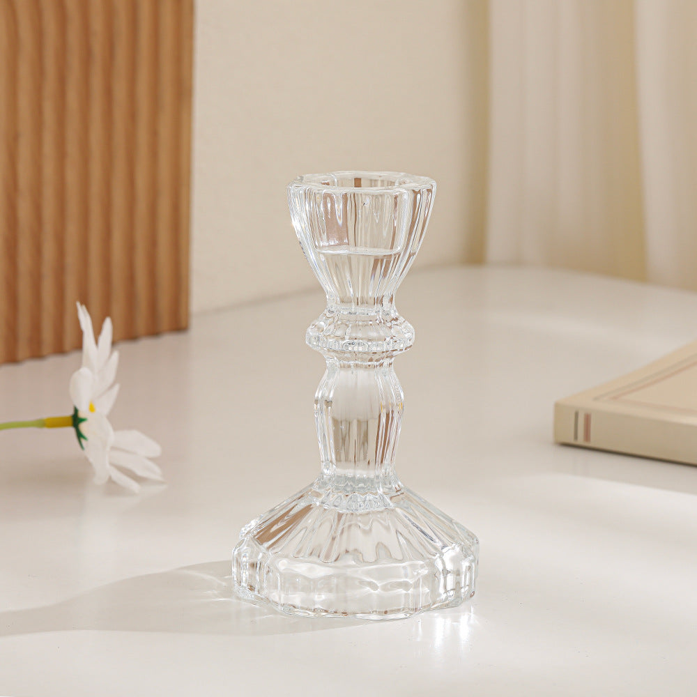 Crystal-cut Glass Candlestick Holder with Ribbed Stem Acalora