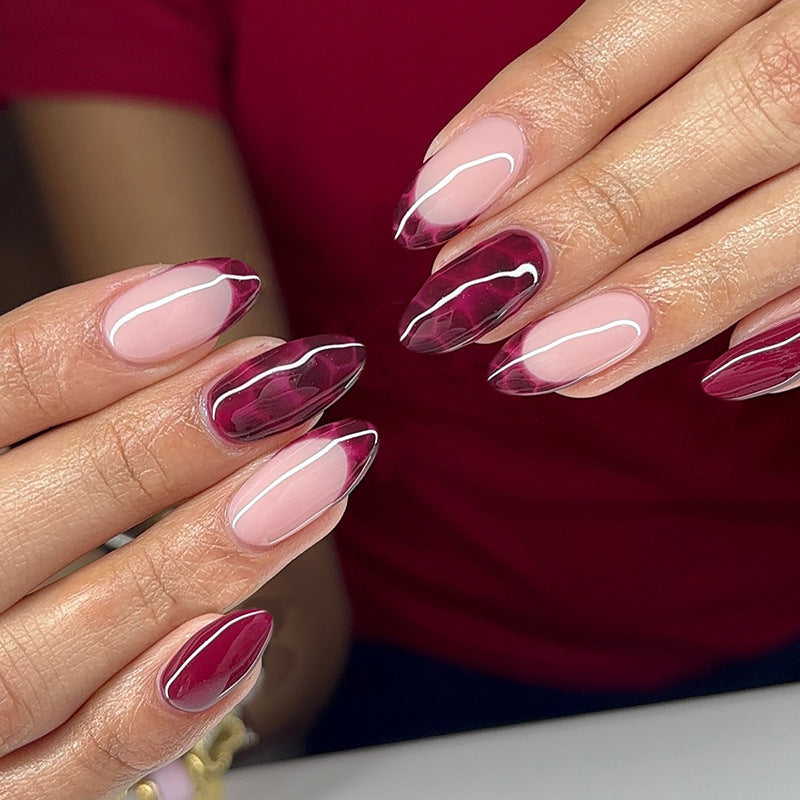 Stylish Press-On Nail Set with Geometric and Gradient Designs Acalora
