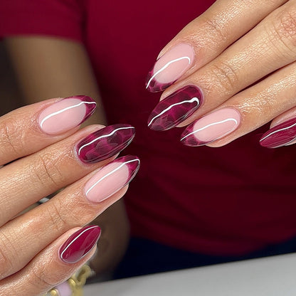 Stylish Press-On Nail Set with Geometric and Gradient Designs Acalora
