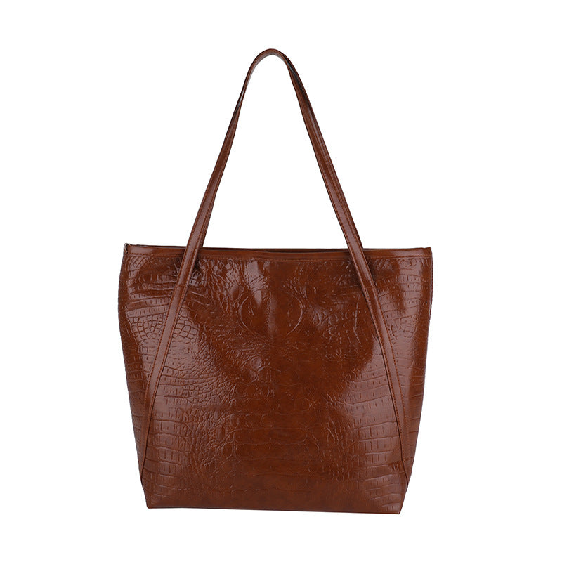 Crocodile-Embossed Leather Tote Bag Acalora