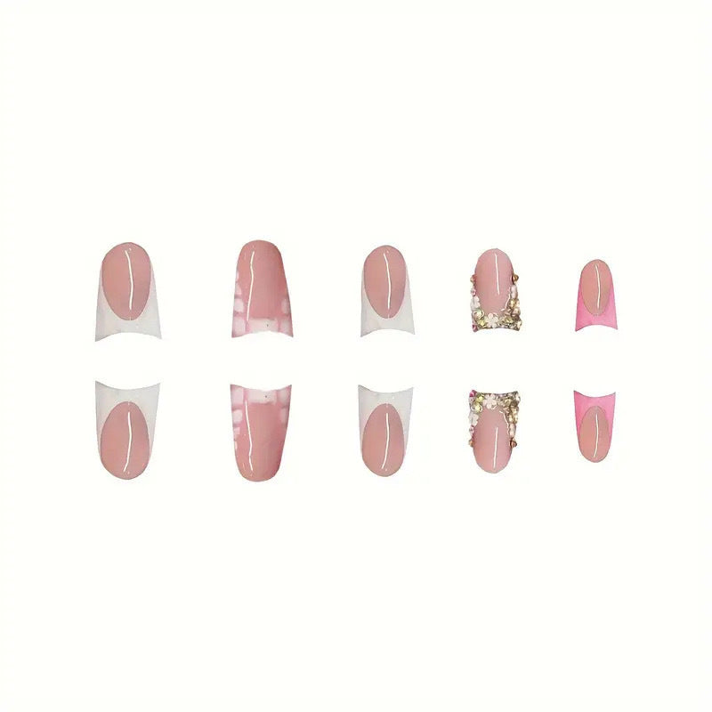 Elegant Press-On Nail Art Set with Gem Accents Acalora