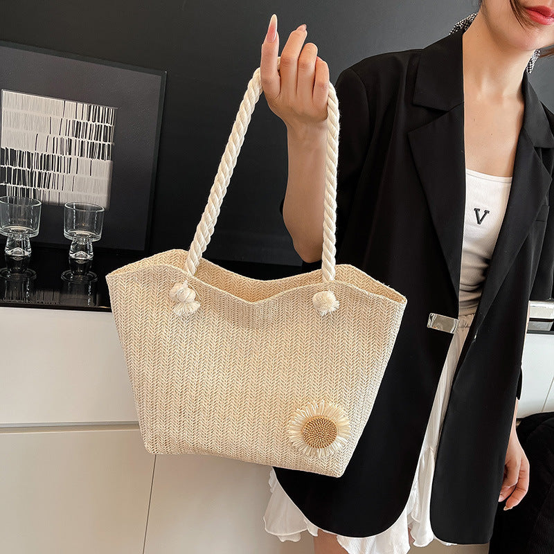 Decorative Floral Embellished Beach Tote Bag Acalora